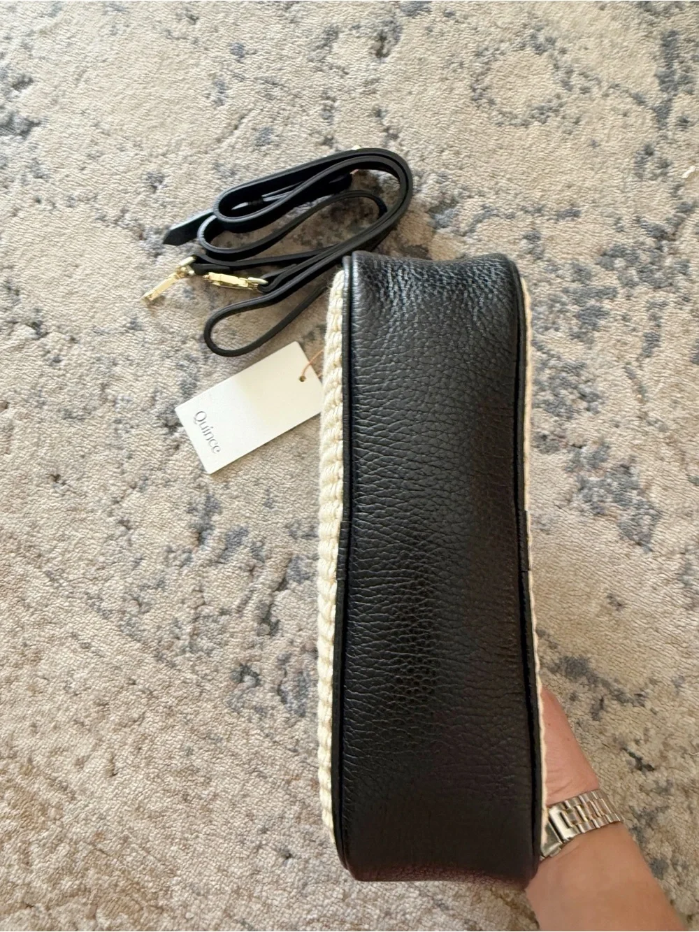 NWT Quince Italian Leather and Raffia Crossbody Bag